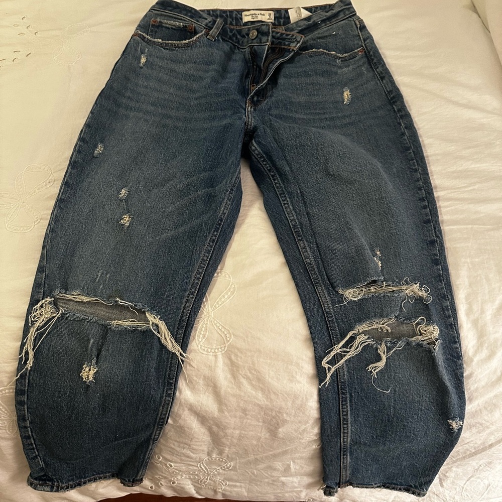 Abercrombie & Fitch Blue Relaxed Distressed Pants